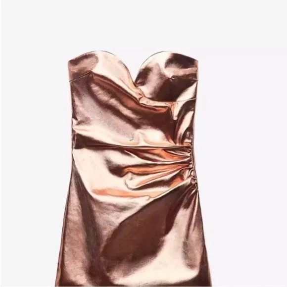 Zara bronze foil mini dress BLOGGERS FAVORITE!! NWT - Picture 3 of 14